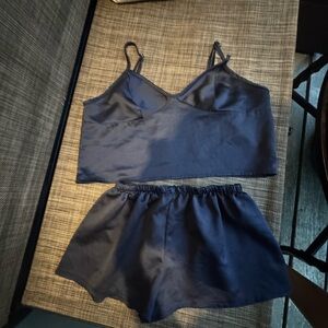 Elegant Navy Blue Women's Sleepwear Set